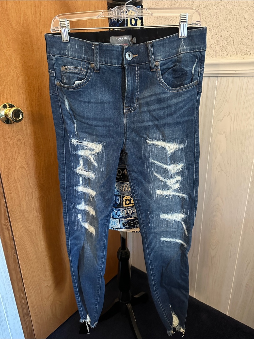 torrid Dark Blue Distressed Super Skinny Jeans